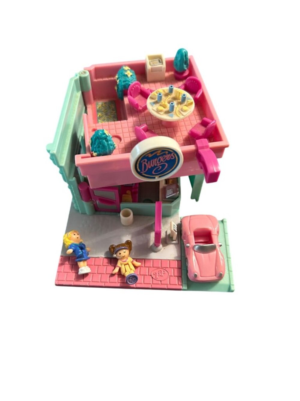 Polly Pocket 1992 Burger Drive-Thru Playset With Figures & Car - Retro Miniature